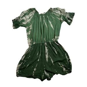 Aruba Blue Romper Green Tie Dye Short Sleeve Medium Stretch Beach Travel